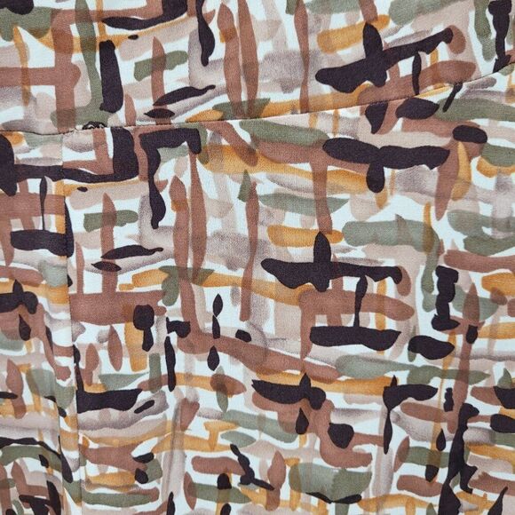 Vintage Slinky Stretch Faux Wrap Dress XL Brown Geometric Gathered Waist Mod USA - Picture 2 of 11